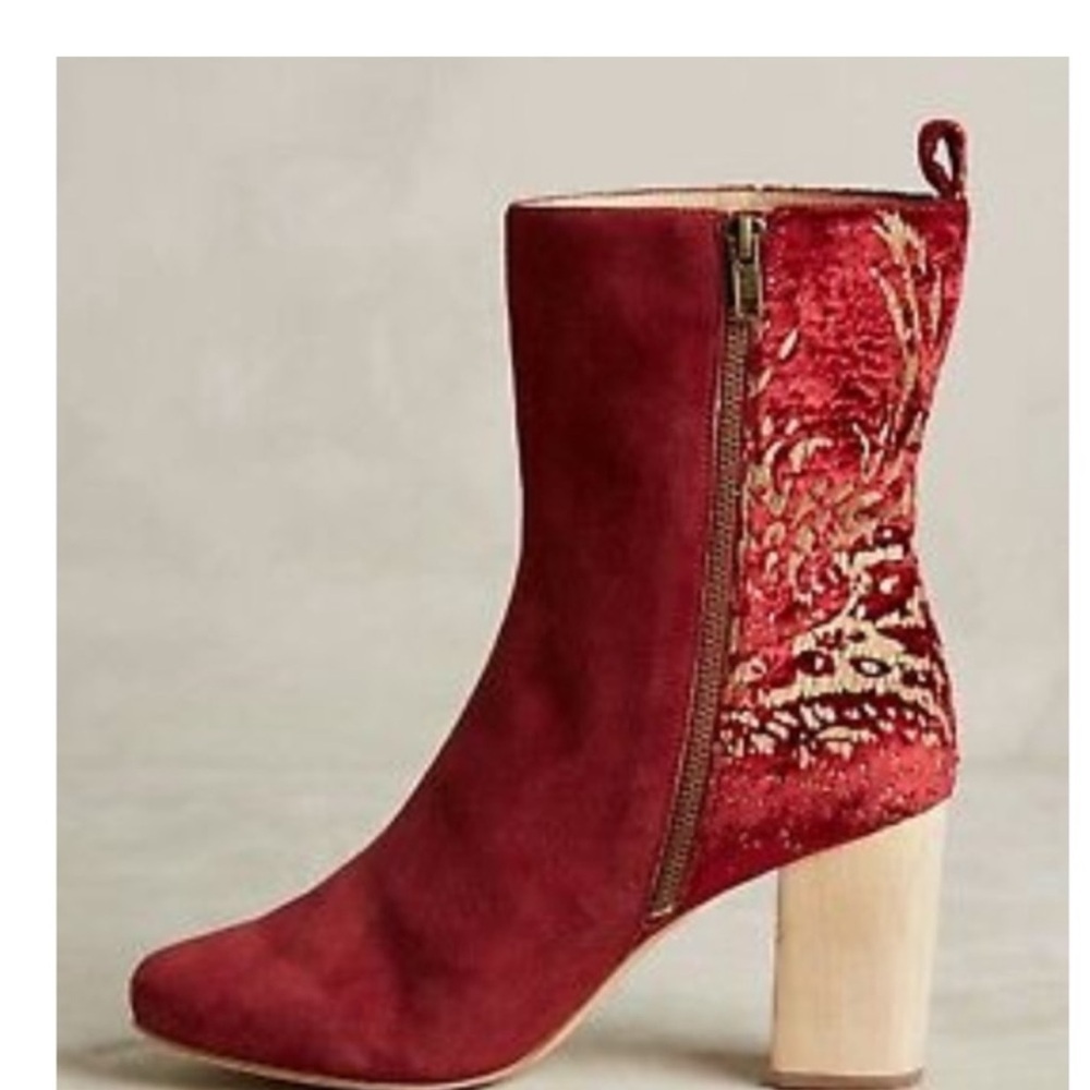 {Farylrobin} Red Velvet Wood Heeled 'Dav' Ankle Boot 8.5